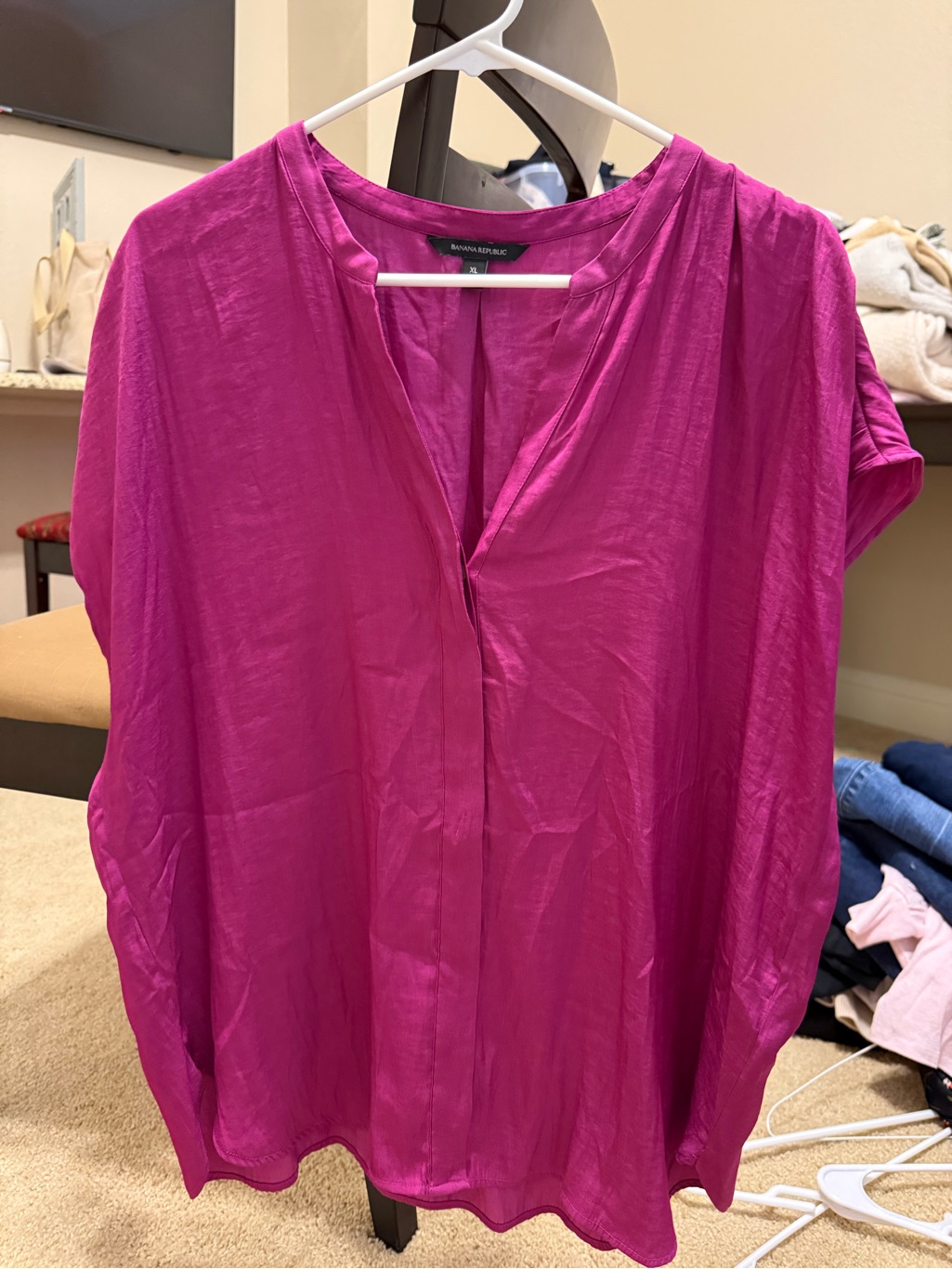 Banana Republic Fuchsia Split-Neck Cap-Sleeve Tunic